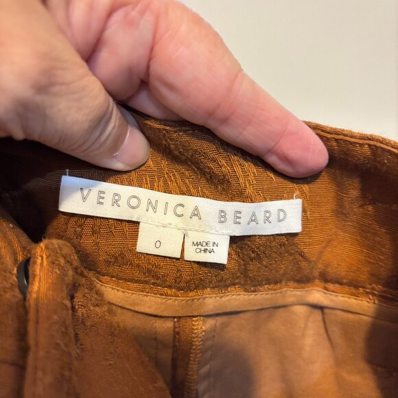 Veronica Beard Vitha Bronze Linen Blend Jacquard Belted Cropped Leg Pants - Picture 5 of 14